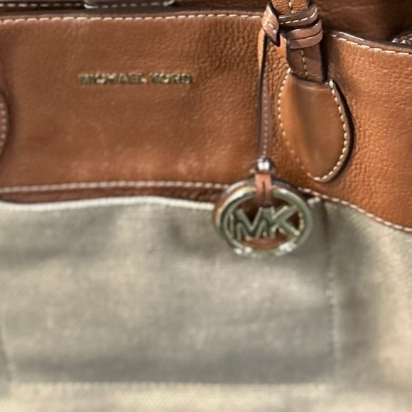 Michael Kors Marina Tan Canvas Leather Drawstring Shoulder Bag - Picture 3 of 15